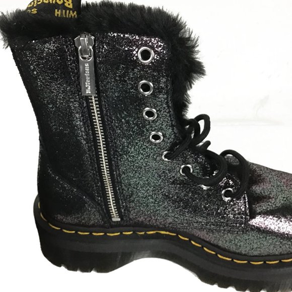 DR. MARTENS Jadon Faux Fur Lined Boots Metallic Leather Platforms - Picture 10 of 13